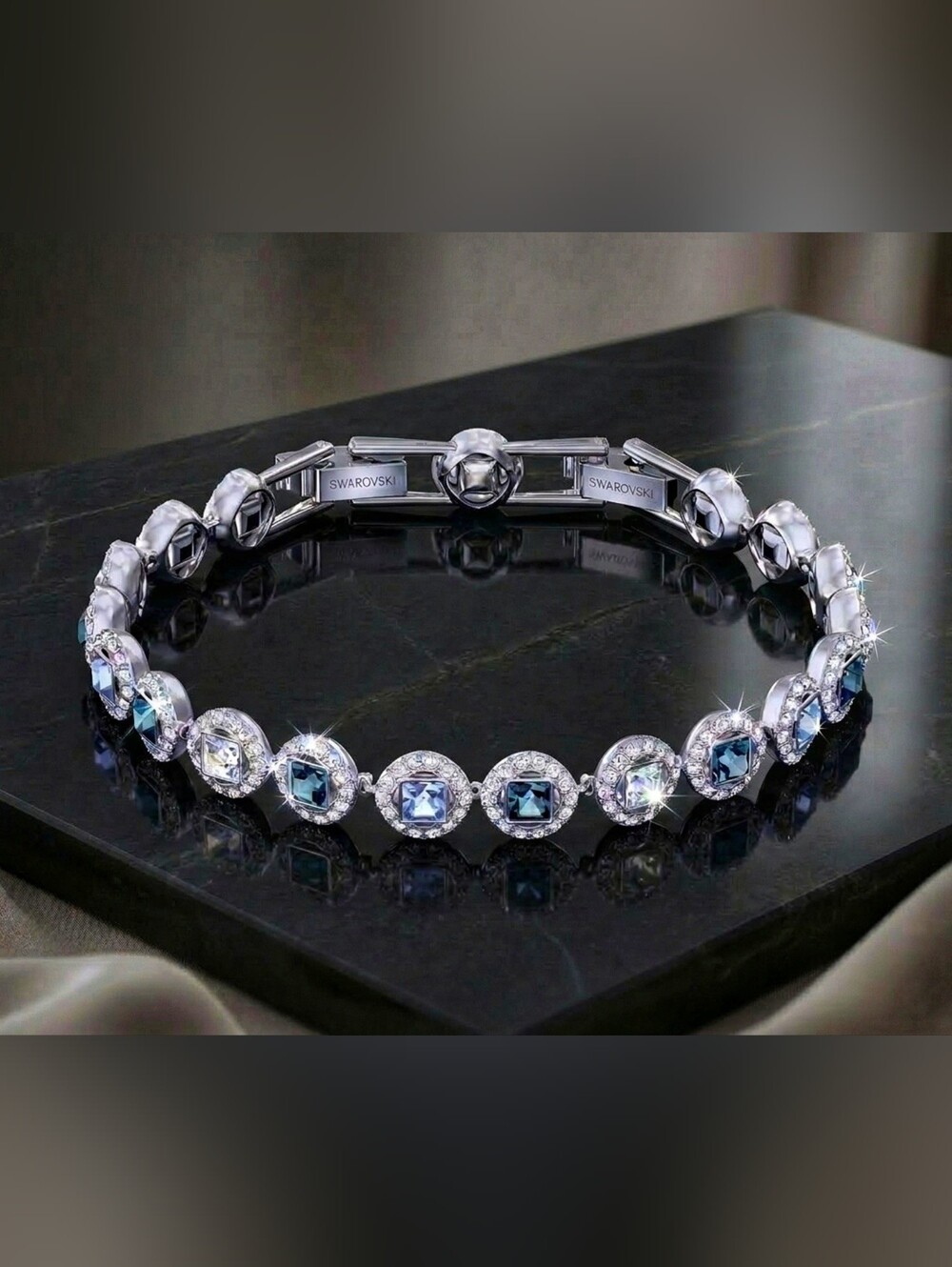 Swarovski Angelic Square Bracelet | Blue Crystals | Rhodium Plated